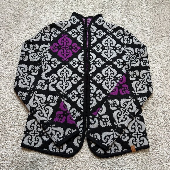 Neve Merino Wool Womens Large Geometric Cardigan Jacket Warm Winter - Picture 1 of 9